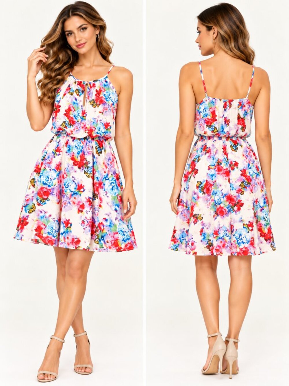 Verty Women's Colorful Floral & Butterfly Summer Dress – Size Medium